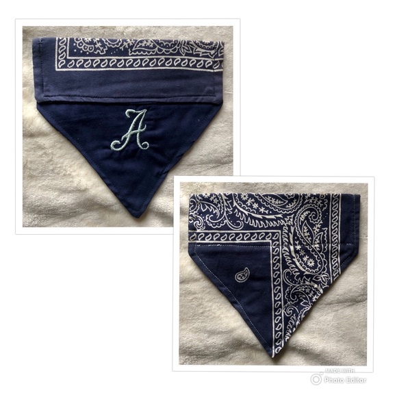 HANDMADE DOG BANDANA PERSONALIZED MONOGRAM “A” REVERSIBLE SLIP ON COLLAR - Picture 4 of 10